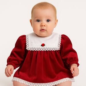 Vintage Winnie the Pooh Red Baby Dress 18M Lace Trim Made in USA